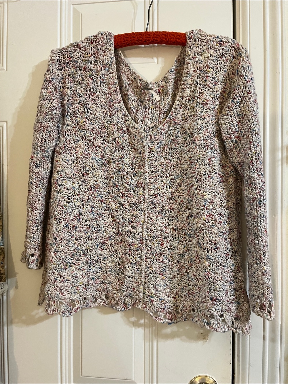 Free People Multicolor Crochet V-Neck Sweater (oversized)
